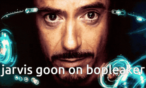 a close up of a man 's face with the words jarvis goon on bopleake written below him