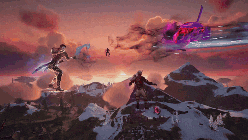 a man standing on top of a snowy mountain with a sword