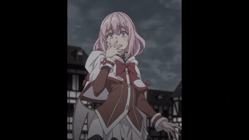 a girl with pink hair and a white cape