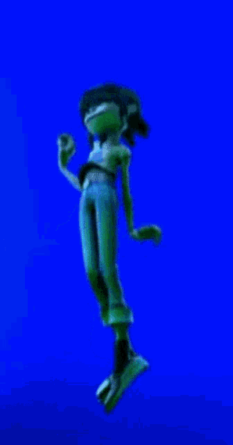 a cartoon character is dancing against a blue background