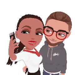 a cartoon of a man and a woman taking a selfie together