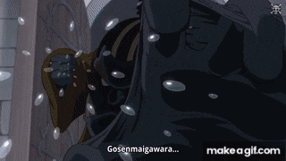 a close up of a cartoon character 's face with the words `` was '' written on it .