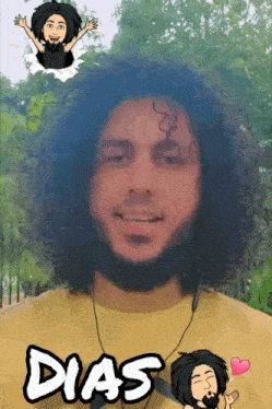 a man with a beard wearing a yellow shirt with dias written on it