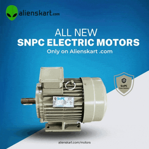 an ad for all new snpc electric motors on alienskart.com