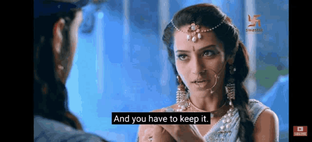 a woman is talking to a man with the words and you have to keep it under her