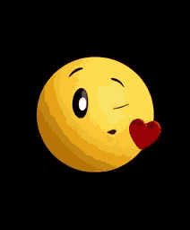 a yellow smiley face with a red heart coming out of it on a black background .