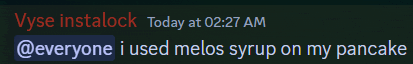 a screenshot of a message from vyse instalock