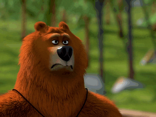 a cartoon bear is making a funny face with its mouth wide open