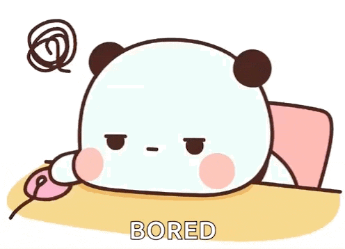 a cartoon of a panda bear laying on a bed with the word bored below it .