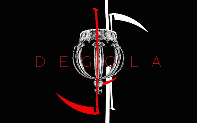 a drawing of a crown and crossed swords with the letters d and e visible