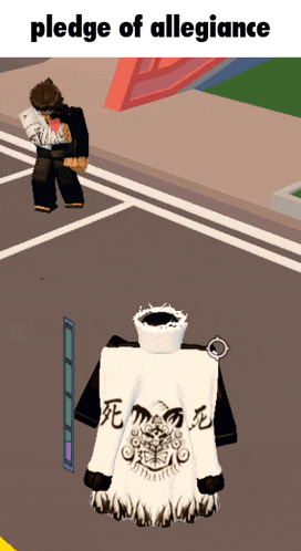 a picture of a person in a video game with the words pledge of allegiance on the bottom