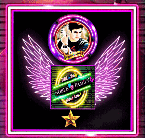 a neon sign with a picture of a man and the words noble family