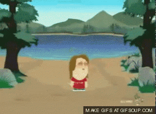 a cartoon character standing on a beach with the words make gifs at gifsoup.com
