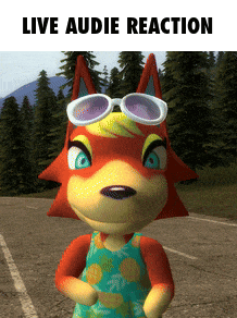a picture of a fox wearing sunglasses with the words live audie reaction on the bottom