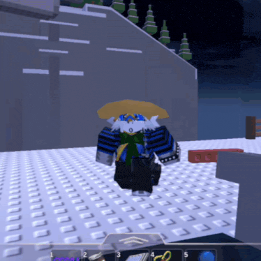 a screenshot of a video game shows a character with a hat and a sword