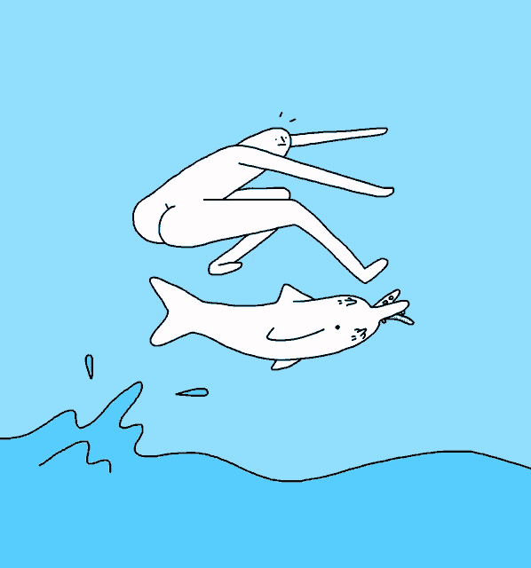 a cartoon of a man riding a dolphin in the ocean