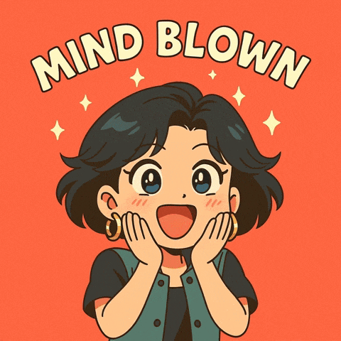 an illustration of a girl with the words mind blown written above her