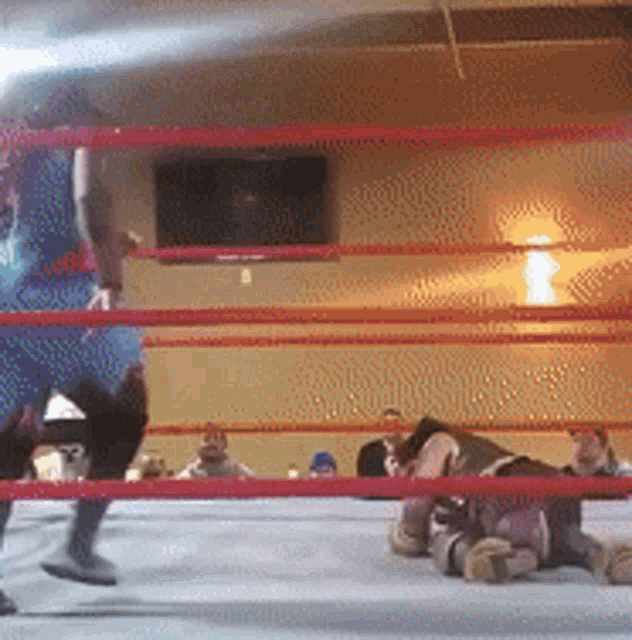 a boxing match is going on in a ring with people watching