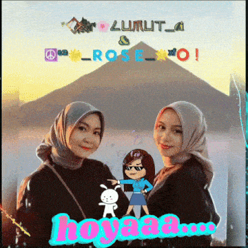 two women are standing next to each other in front of a sign that says " hovaaa "