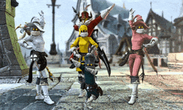 a group of people in costume are posing for a picture in a video game