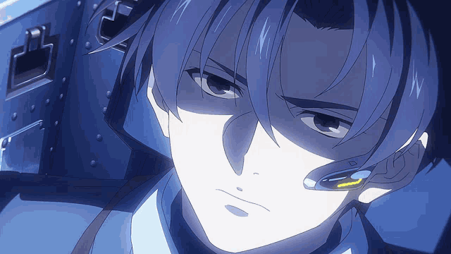 a close up of a person with blue hair
