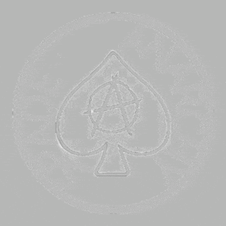 a spade with an anarchy symbol on it