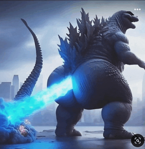 a statue of a monster with a blue flame coming out of its tail .