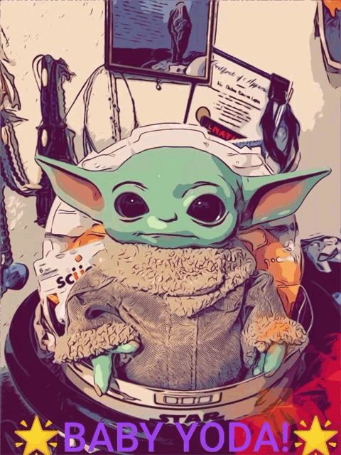 a drawing of a baby yoda with the words baby yoda below