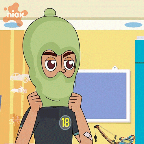 a cartoon character is wearing a mask and the number 18 is on his shirt