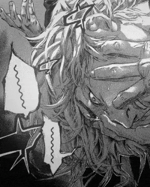 a black and white drawing of a person with a speech bubble that says " m "