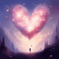 a girl is standing in front of a giant heart