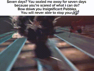a person is standing on a bowling alley with a caption that says seven days ? you sealed me away for seven days