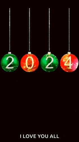 a happy new year greeting card with christmas balls and the year 2024