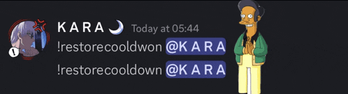 a screenshot of a discord conversation between kara and irestorecoolwon