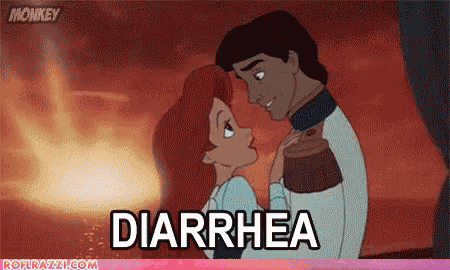 a cartoon of a man and a woman with the word diarrhea on the bottom right