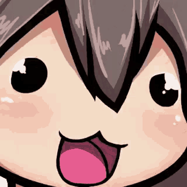a close up of a cartoon character 's face with a pink tongue out .