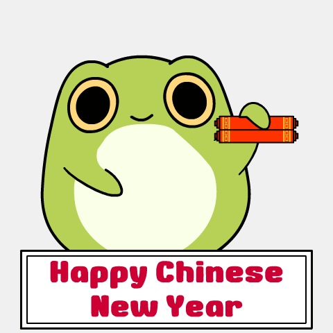 a frog holding a scroll that says happy chinese new year on it