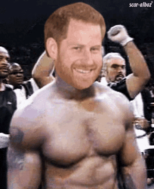 a picture of a shirtless man with scar-alboz on the bottom right