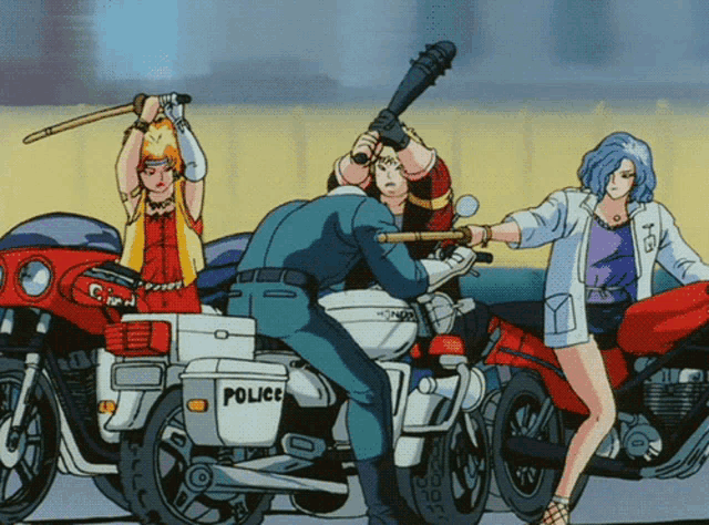 a group of people are standing around a motorcycle that says police