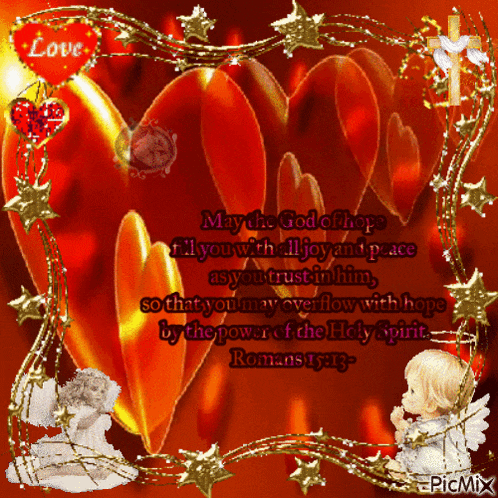a picture of hearts and angels with a quote from romans 10:13