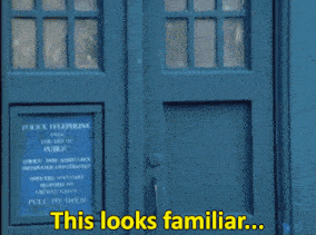 a blue police telephone box with the words this looks familiar