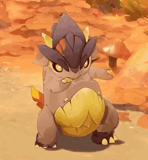a cartoon dragon is standing on its hind legs in a desert .