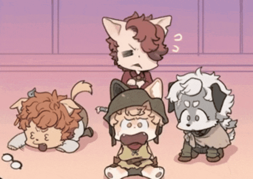 a cartoon drawing of a group of animals including a cat and a dog