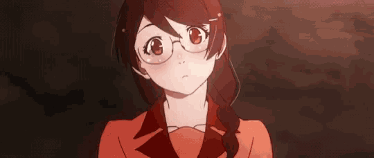 a close up of a person 's face with a red background and a black background .
