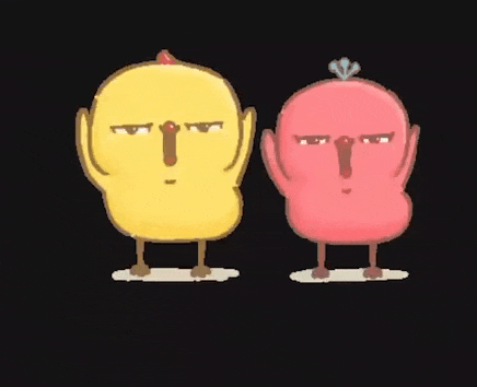 two cartoon birds are standing next to each other on a black background .