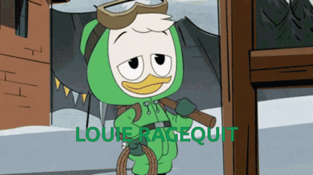 a cartoon of a duck with the name louie ragequit on the bottom