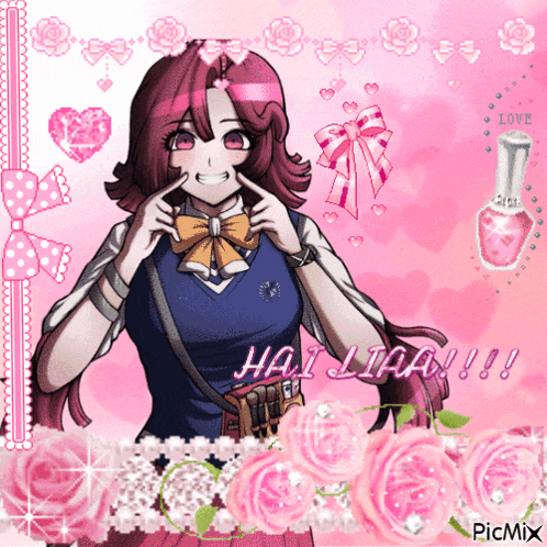 a picture of a girl with the words hai lia on the bottom right