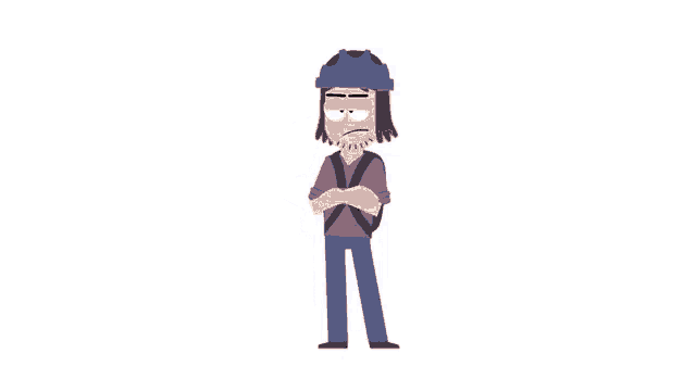 a cartoon character is standing with his hands on his hips wearing a backpack and a hat .