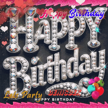 a happy birthday greeting card with a pink background