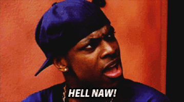 a man wearing a blue hat and a blue shirt says hell naw